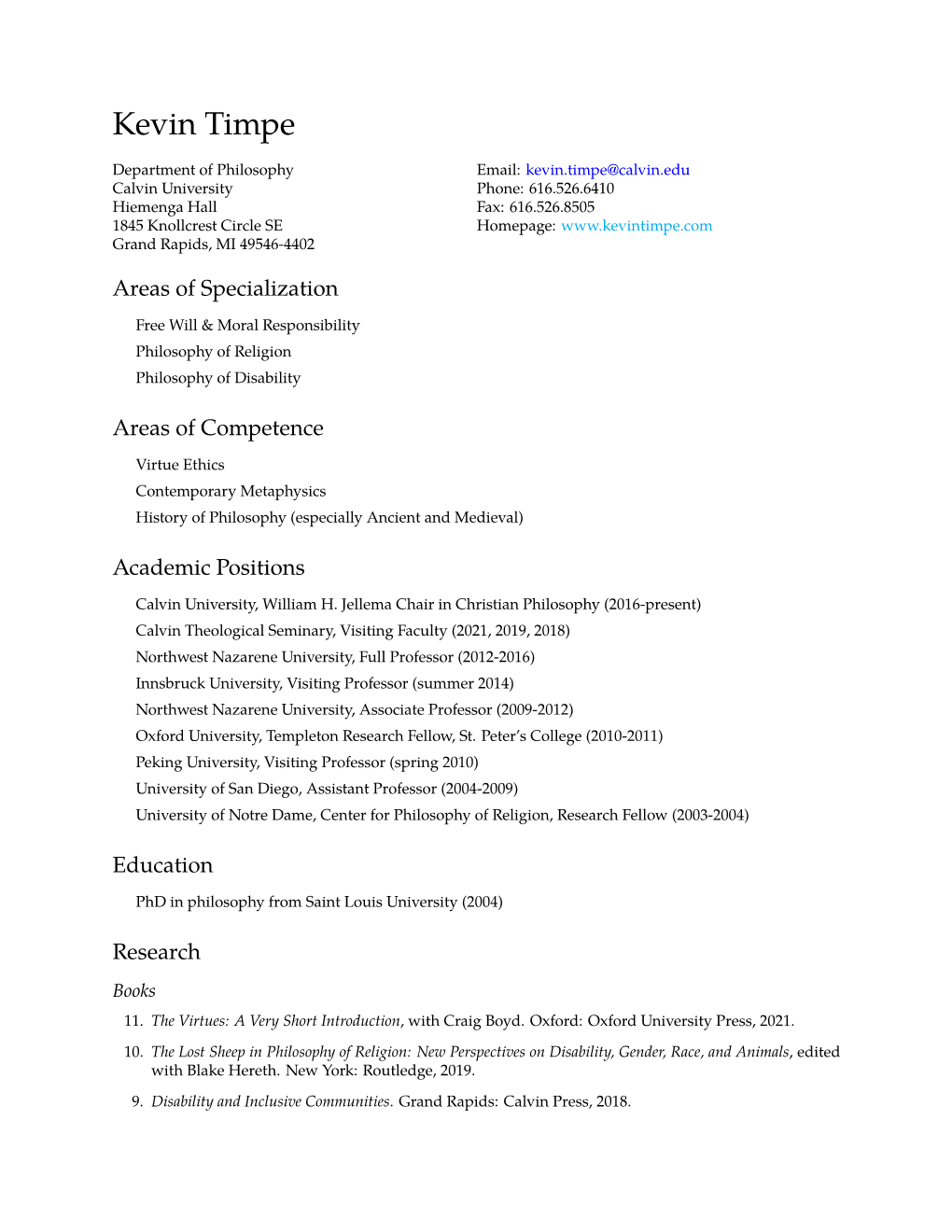 Kevin Timpe: Kevin Timpe CV