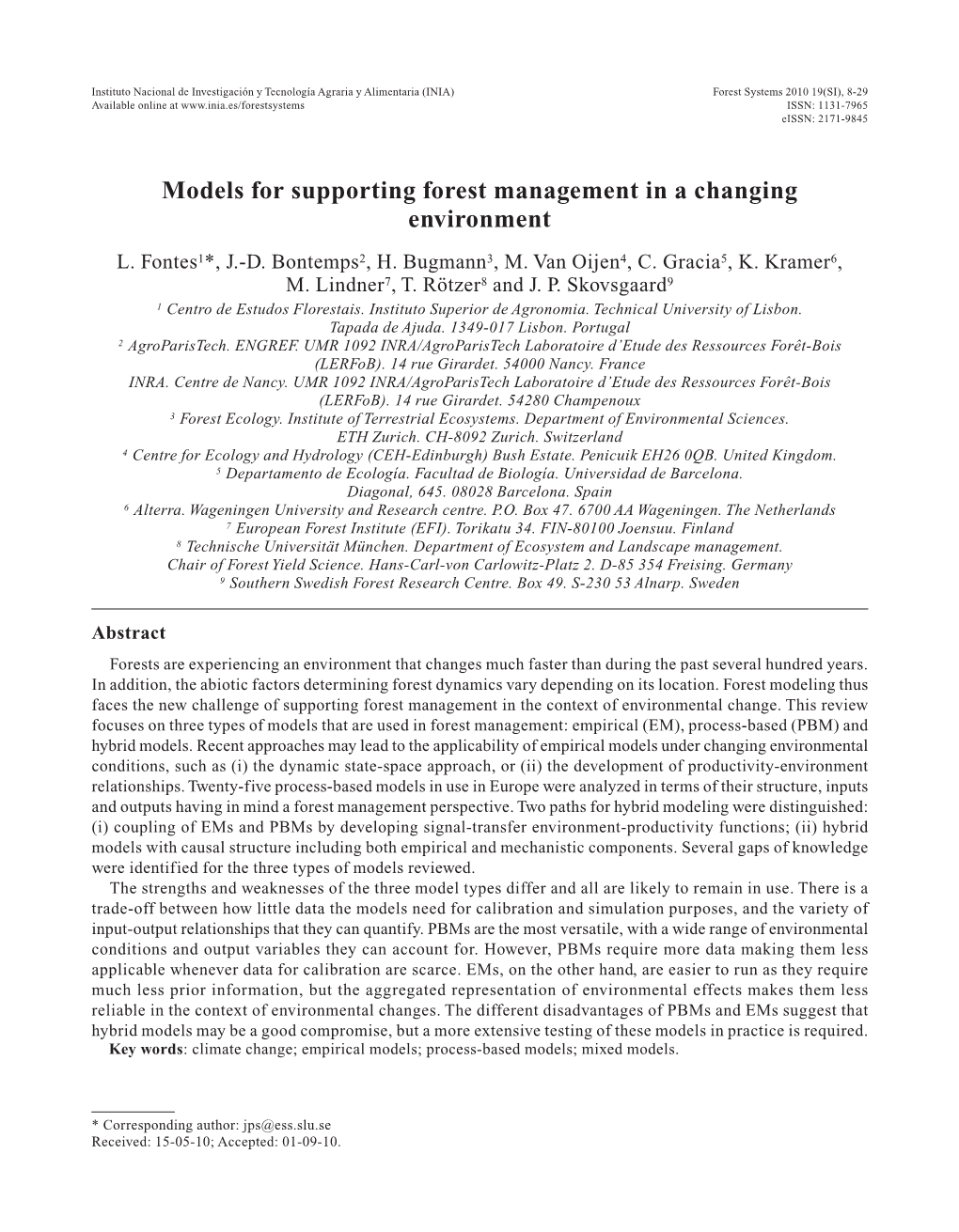 Models for Supporting Forest Management in a Changing Environment
