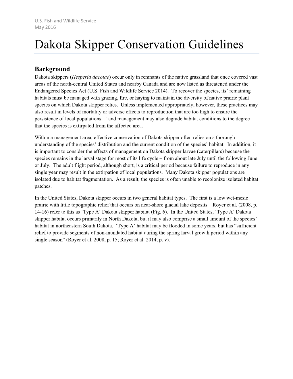 Dakota Skipper Conservation Guidelines