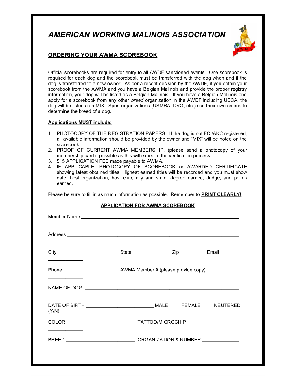 Ordering Your Awma Scorebook