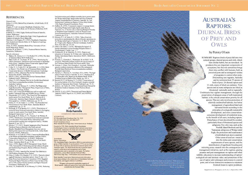 Australia's Raptors: Diurnal Birds of Prey and Owls
