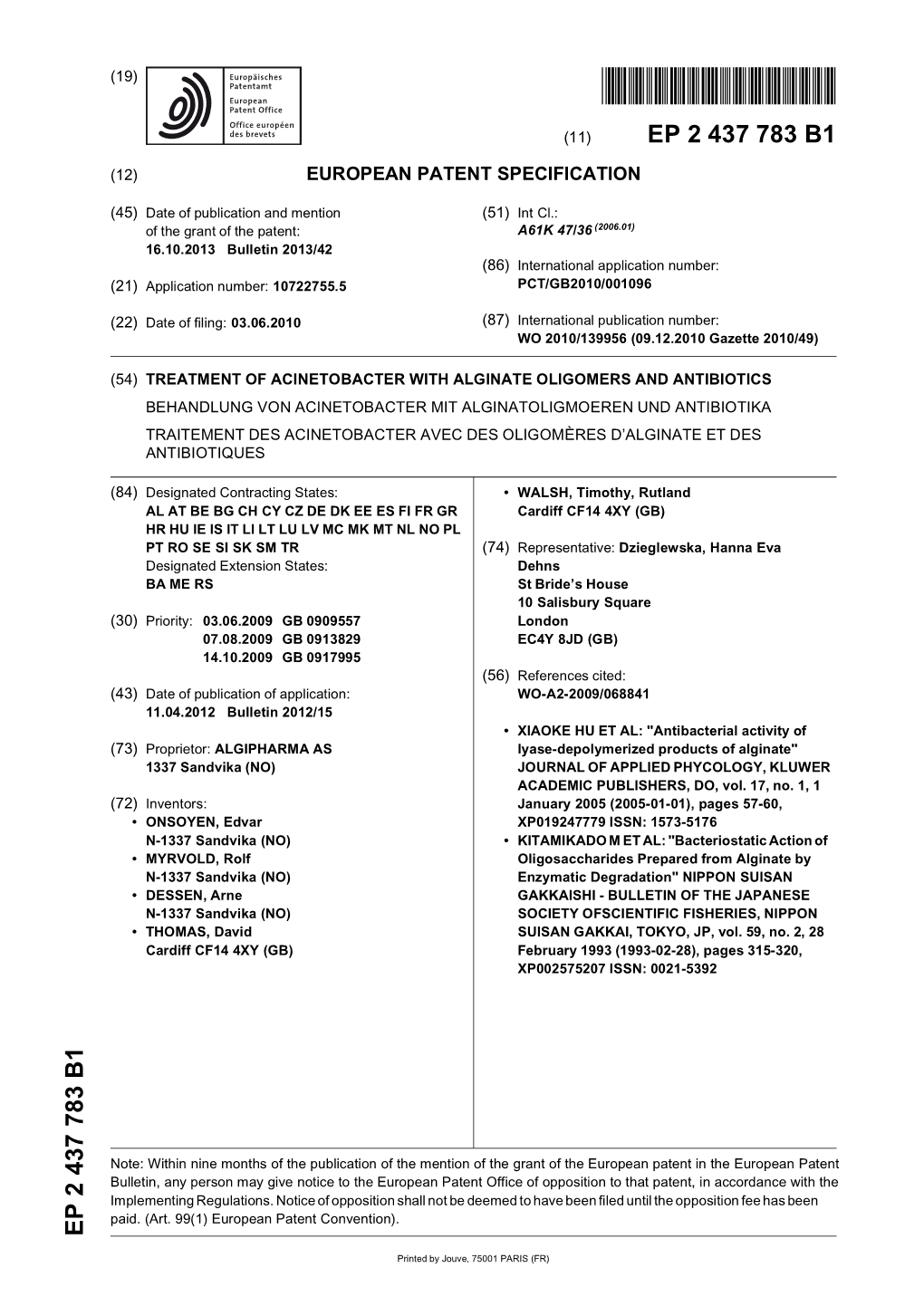 Treatment of Acinetobacter with Alginate Oligomers