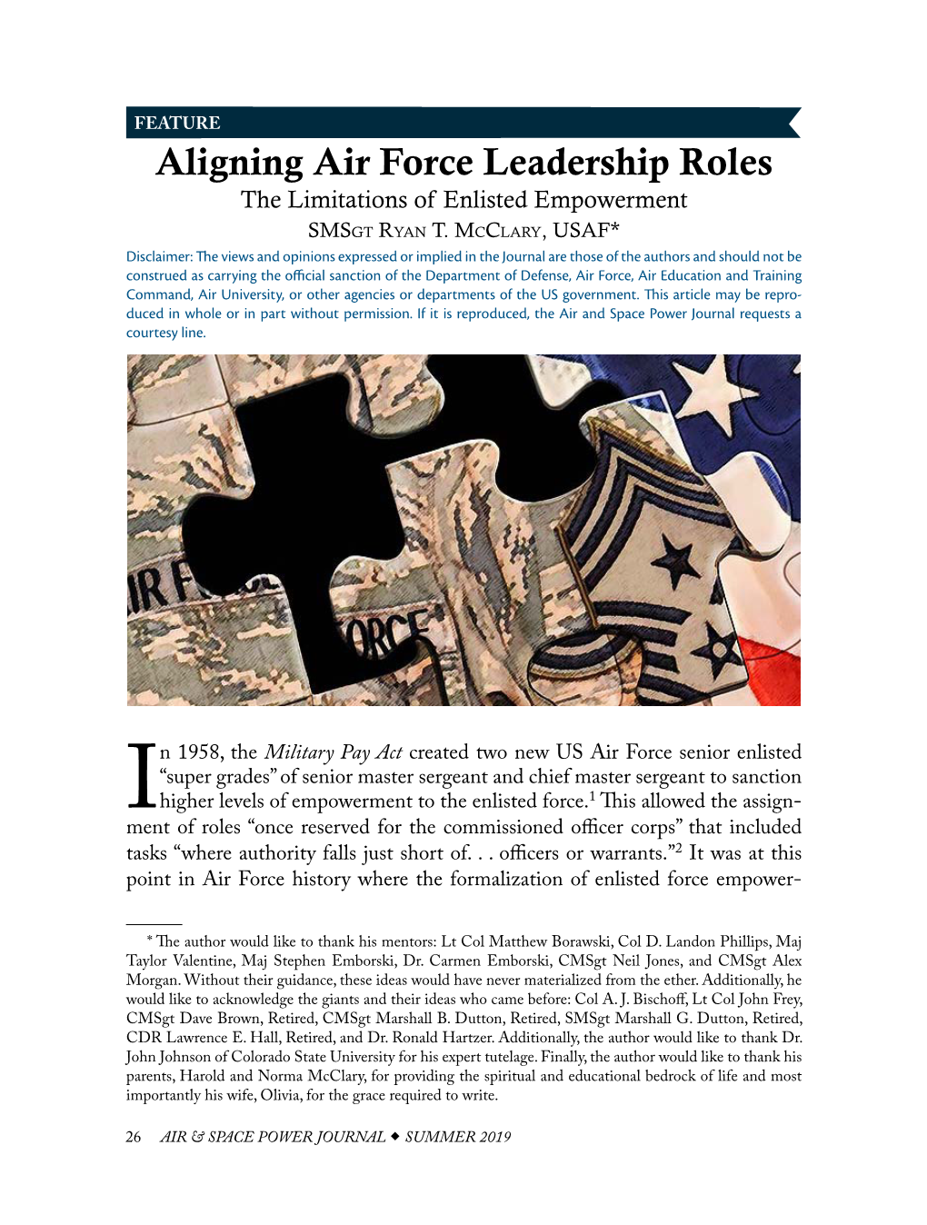 Aligning Air Force Leadership Roles the Limitations of Enlisted Empowerment Smsgt Ryan T