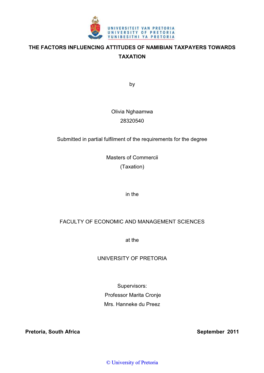 The Factors Influencing Attitudes of Namibian Taxpayers Towards Taxation