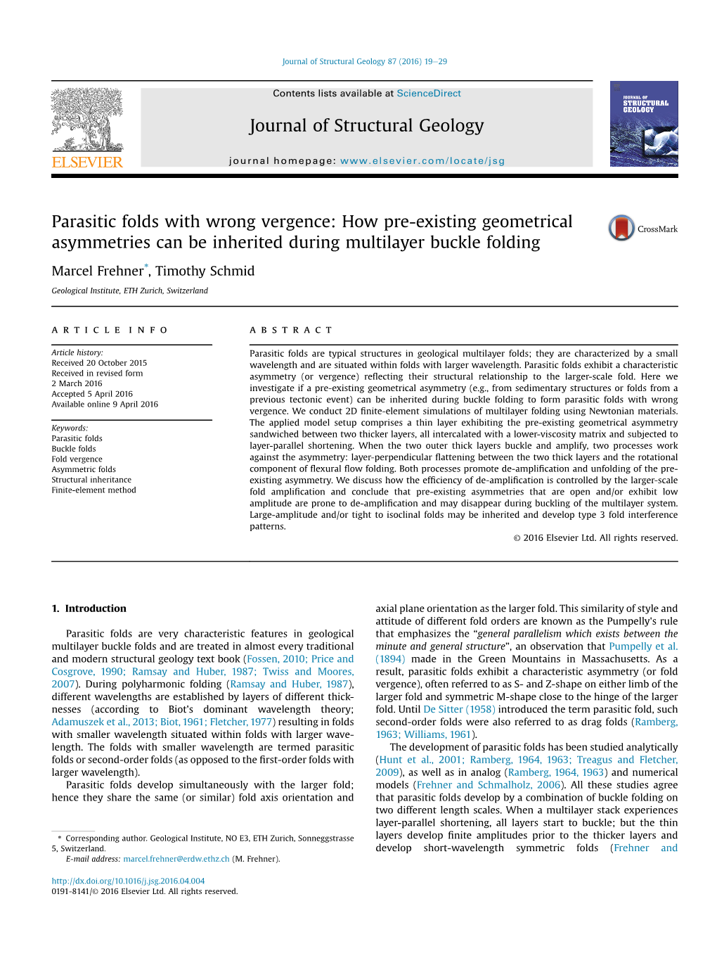 Parasitic Folds with Wrong Vergence: How Pre-Existing Geometrical Asymmetries Can Be Inherited During Multilayer Buckle Folding