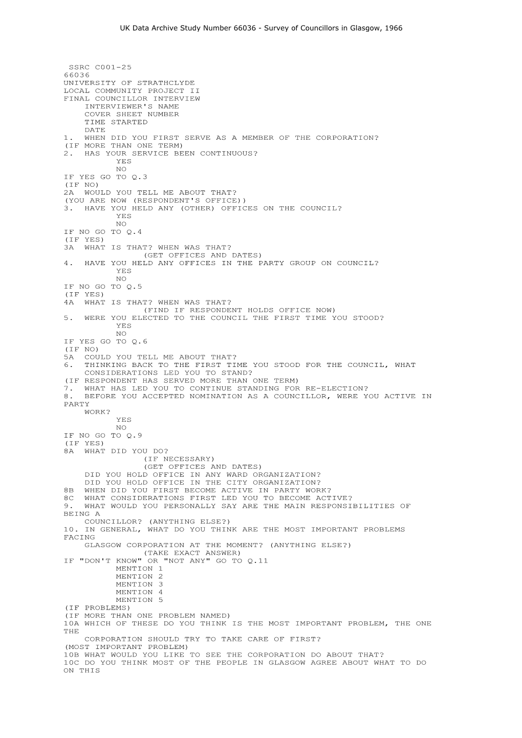 UK Data Archive Study Number 66036 - Survey of Councillors in Glasgow, 1966