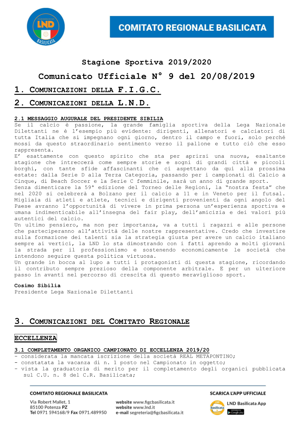 Comunicato Ufficiale N° 9 Del 20/08/2019 1