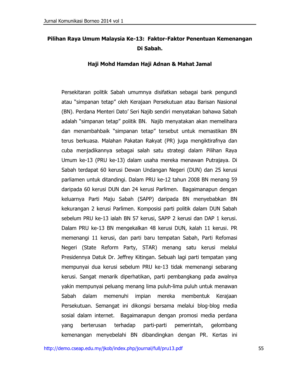 Pdf 55 Jurnal Komunikasi Borneo 2014 Vol 1
