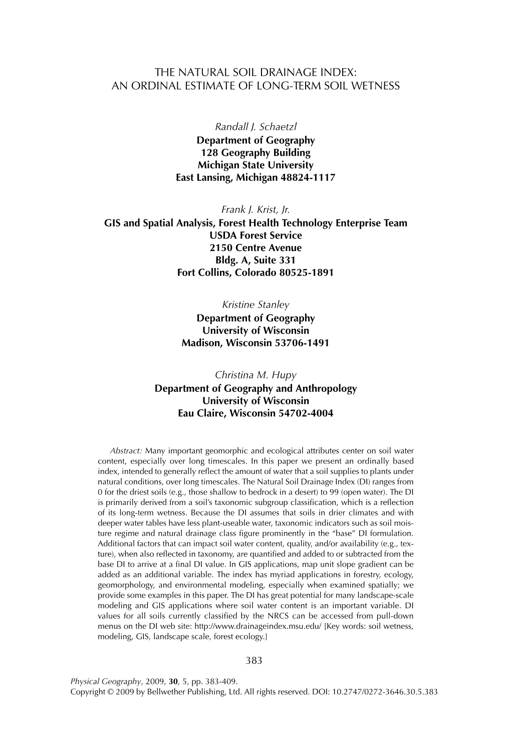 The Natural Soil Drainage Index: an Ordinal Estimate of Long-Term Soil Wetness