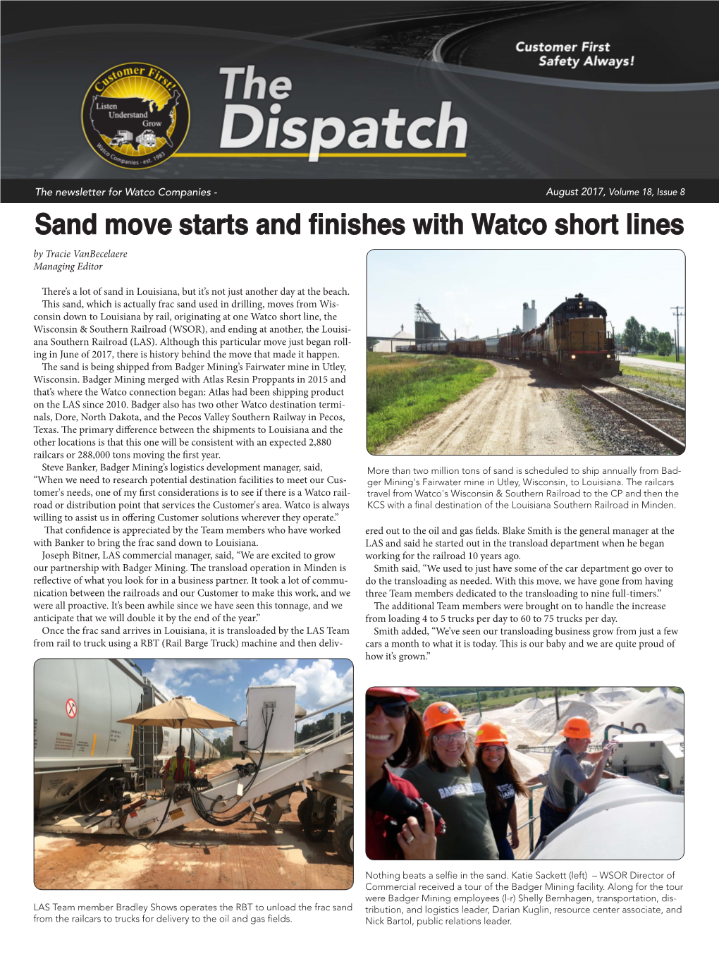 Sand Move Starts and Finishes with Watco Short Lines by Tracie Vanbecelaere Managing Editor