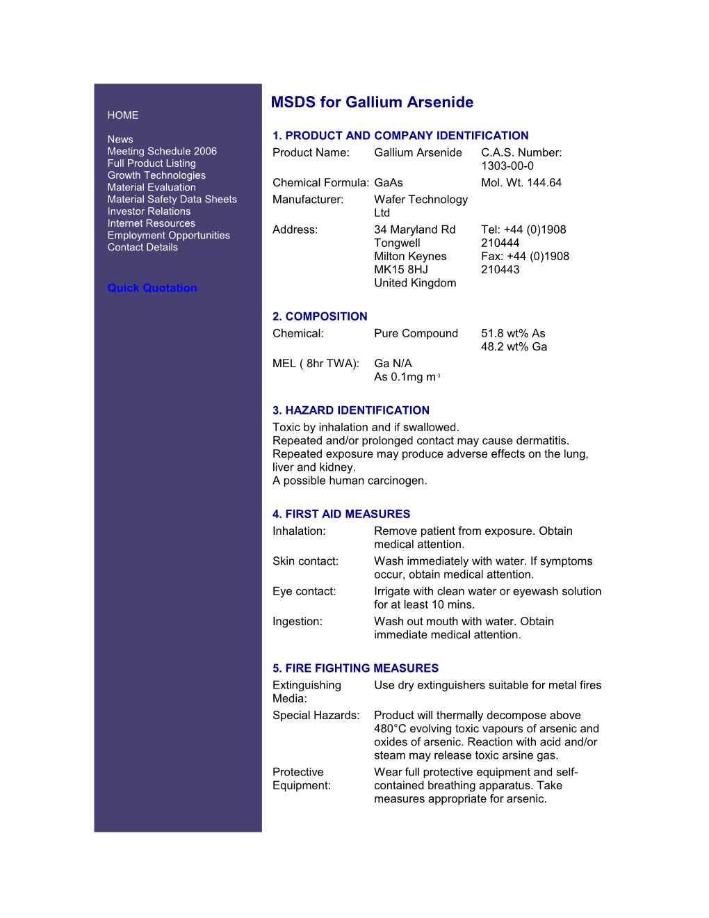 MSDS for Gallium Arsenide HOME