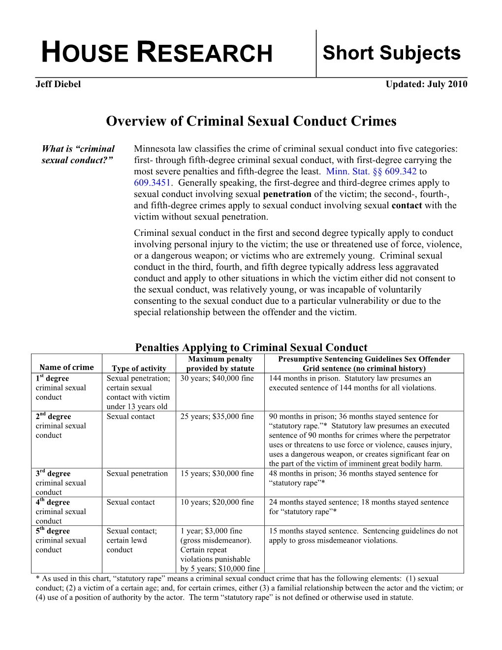 Overview of Criminal Sexual Conduct Crimes