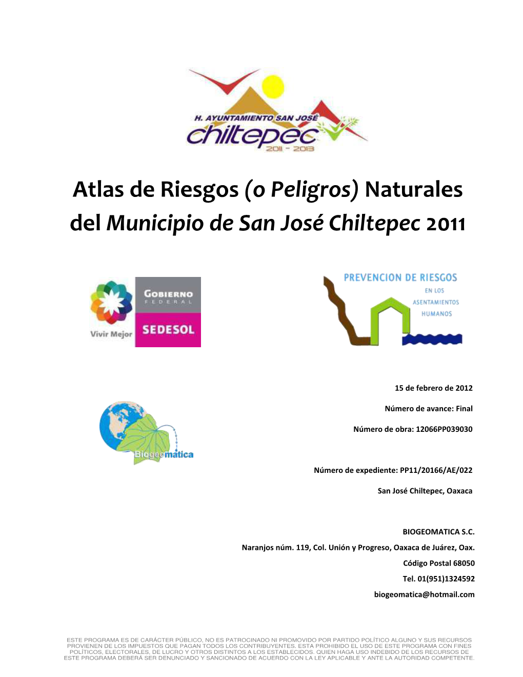 (O Peligros) Naturales Del Municipio De San José Chiltepec 2011