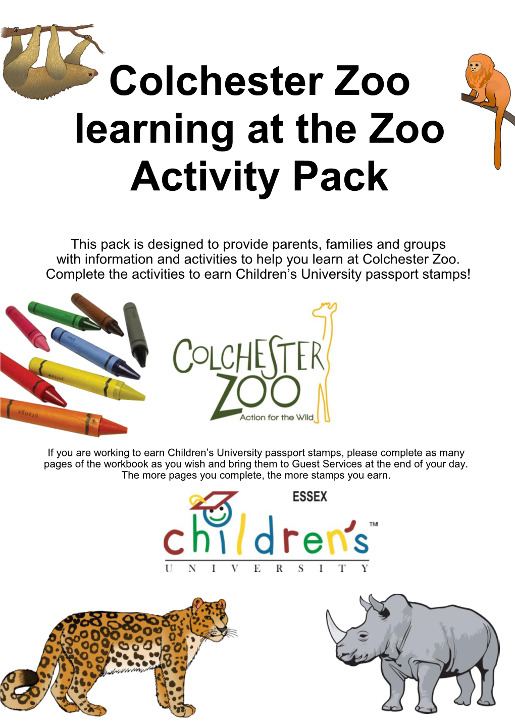 Colchester Zoo Learning at the Zoo Activity Pack