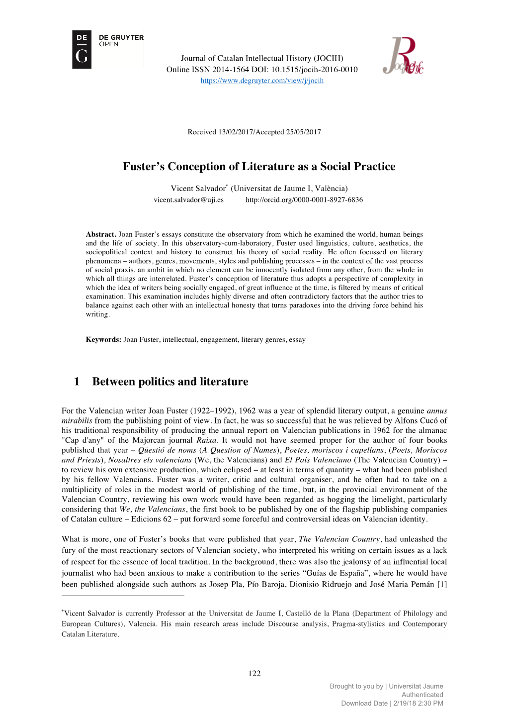 1.10 Fuster's Conception of Literature As a Social Practice