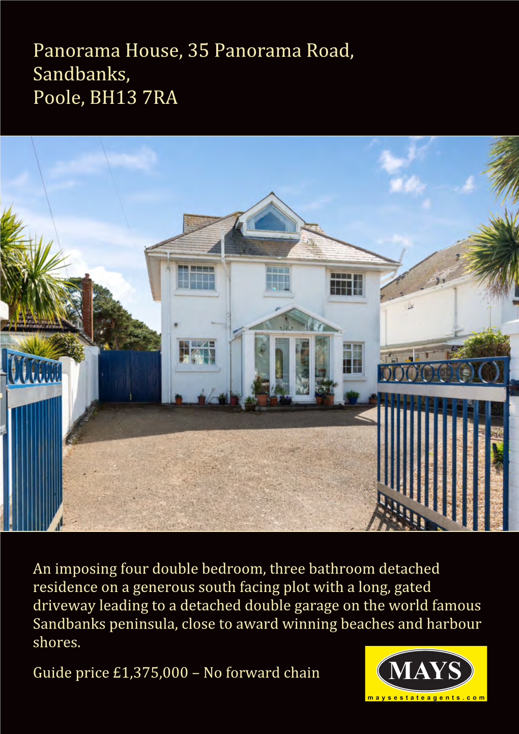 Panorama House, 35 Panorama Road, Sandbanks, Poole, BH13 7RA