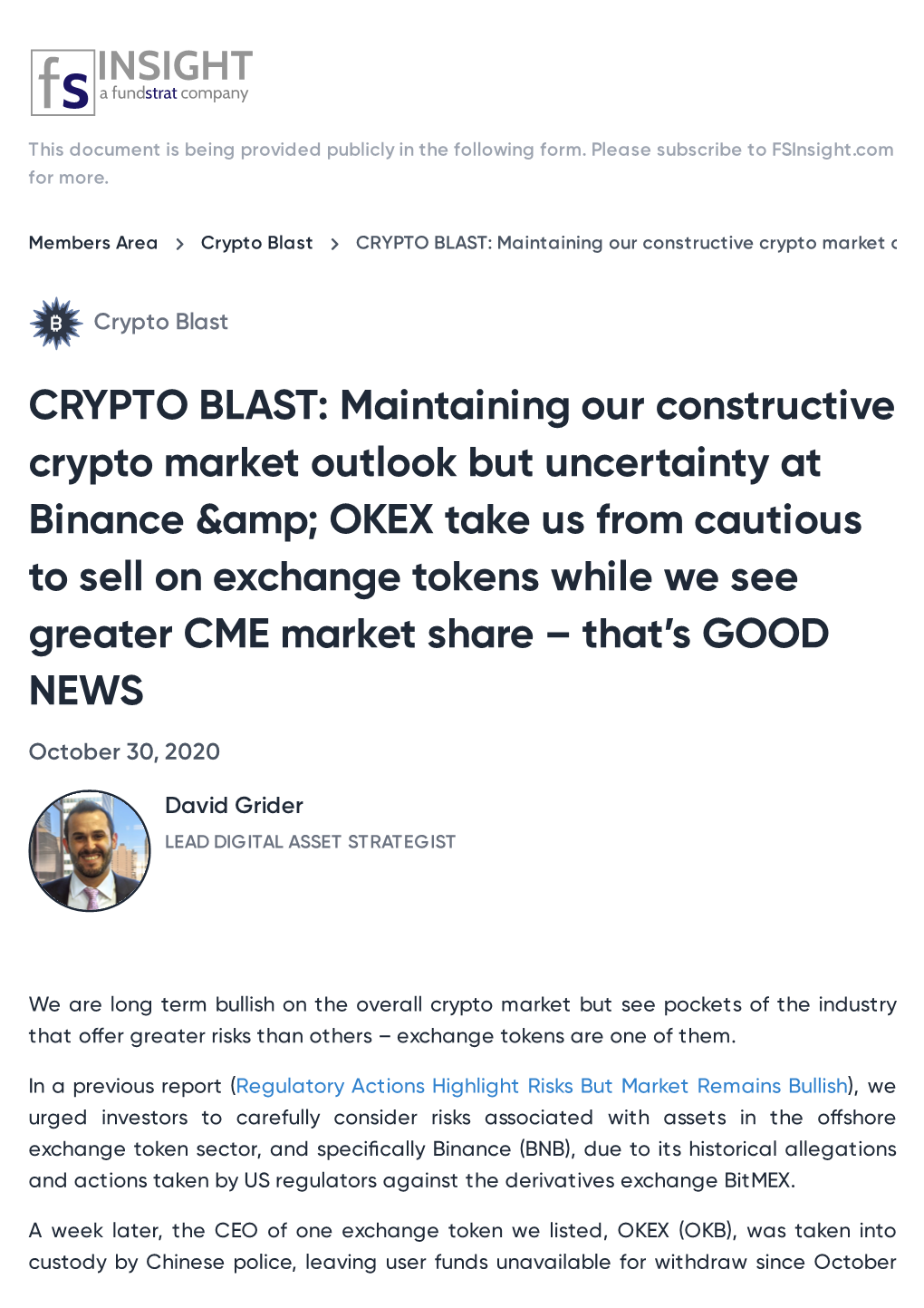 Crypto Blast CRYPTO BLAST: Maintaining Our Constructive Crypto Market O