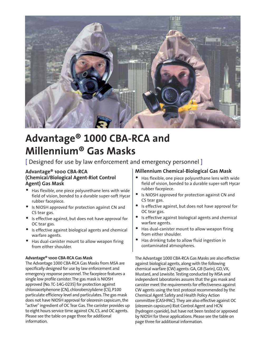 Advantage® 1000 CBA-RCA and Millennium® Gas Masks
