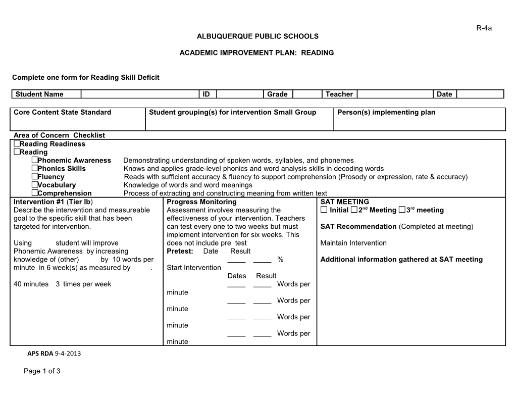 Classroom Intervention Plan: Tier 1B R-5