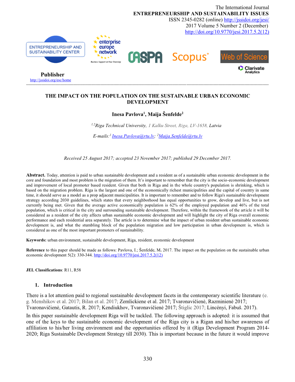 The Impact on the Population on the Sustainable Urban Economic Development