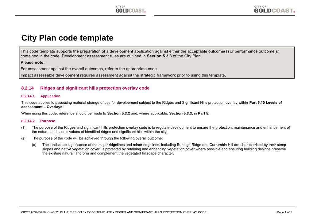 Ridges and Significant Hills Protection Overlay Code