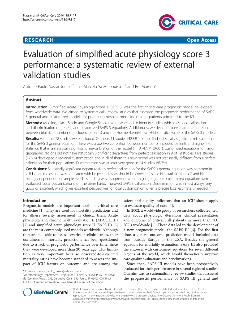 Evaluation of Simplified Acute Physiology Score 3 Performance