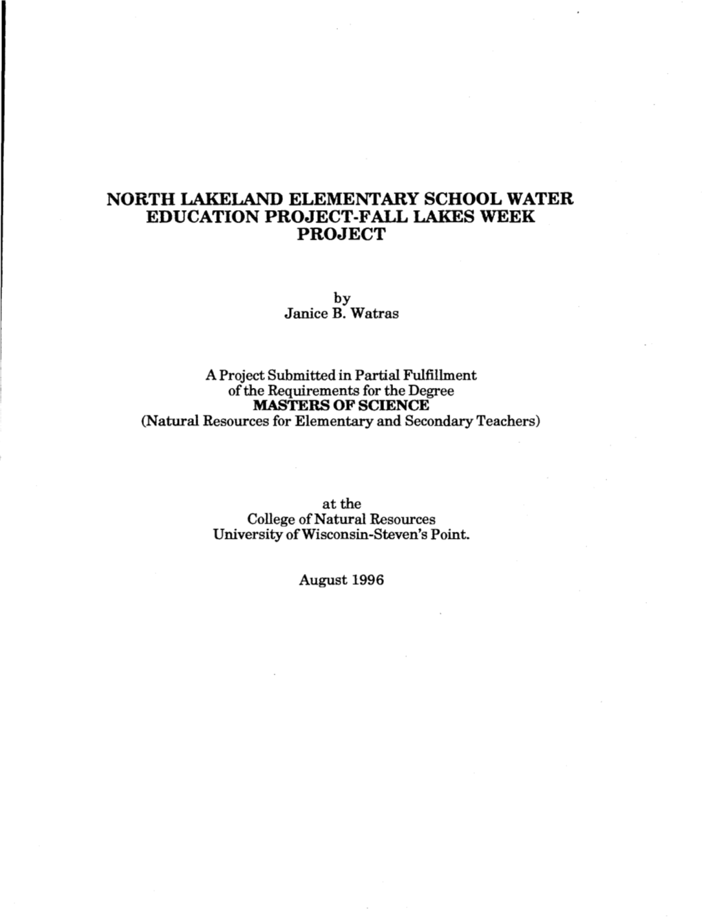 North Lakeland Elementary School Water Education Project-Fall Lakes Week Project