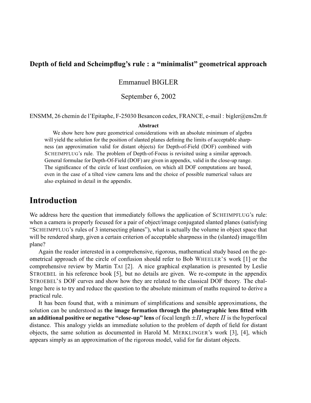 Depth of Field and Scheimpflug's Rule