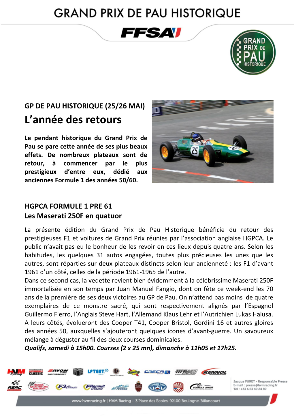 GP DE PAU HISTORIQUE (25/26 MAI) L’Année Des Retours