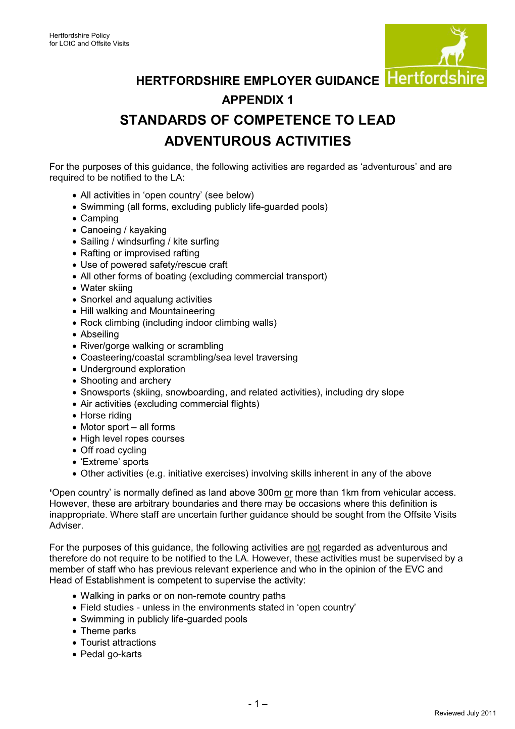 Standards of Competence to Lead Adventurous Activities