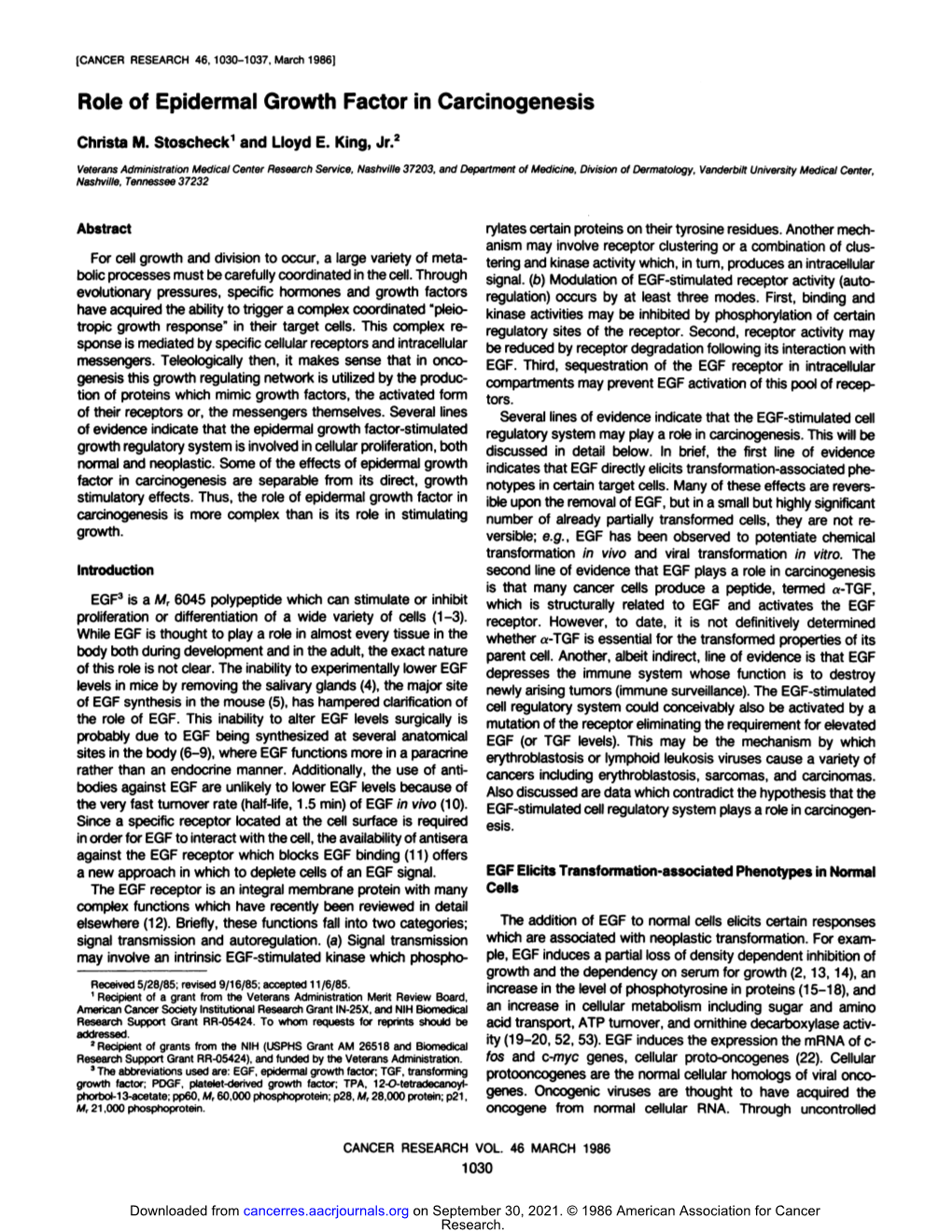 Role of Epidermal Growth Factor in Carcinogenesis