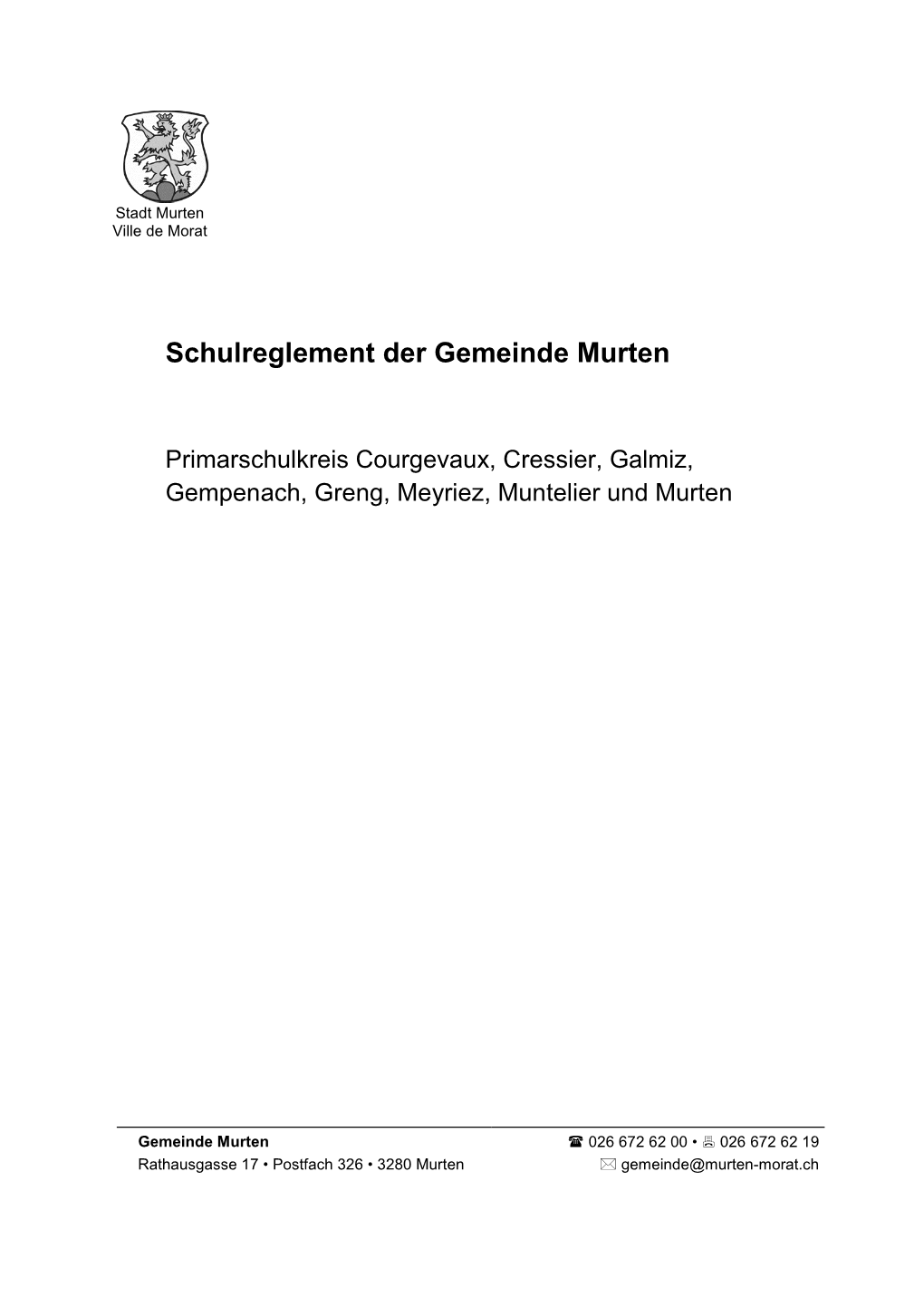 Schulreglement Der Gemeinde Murten