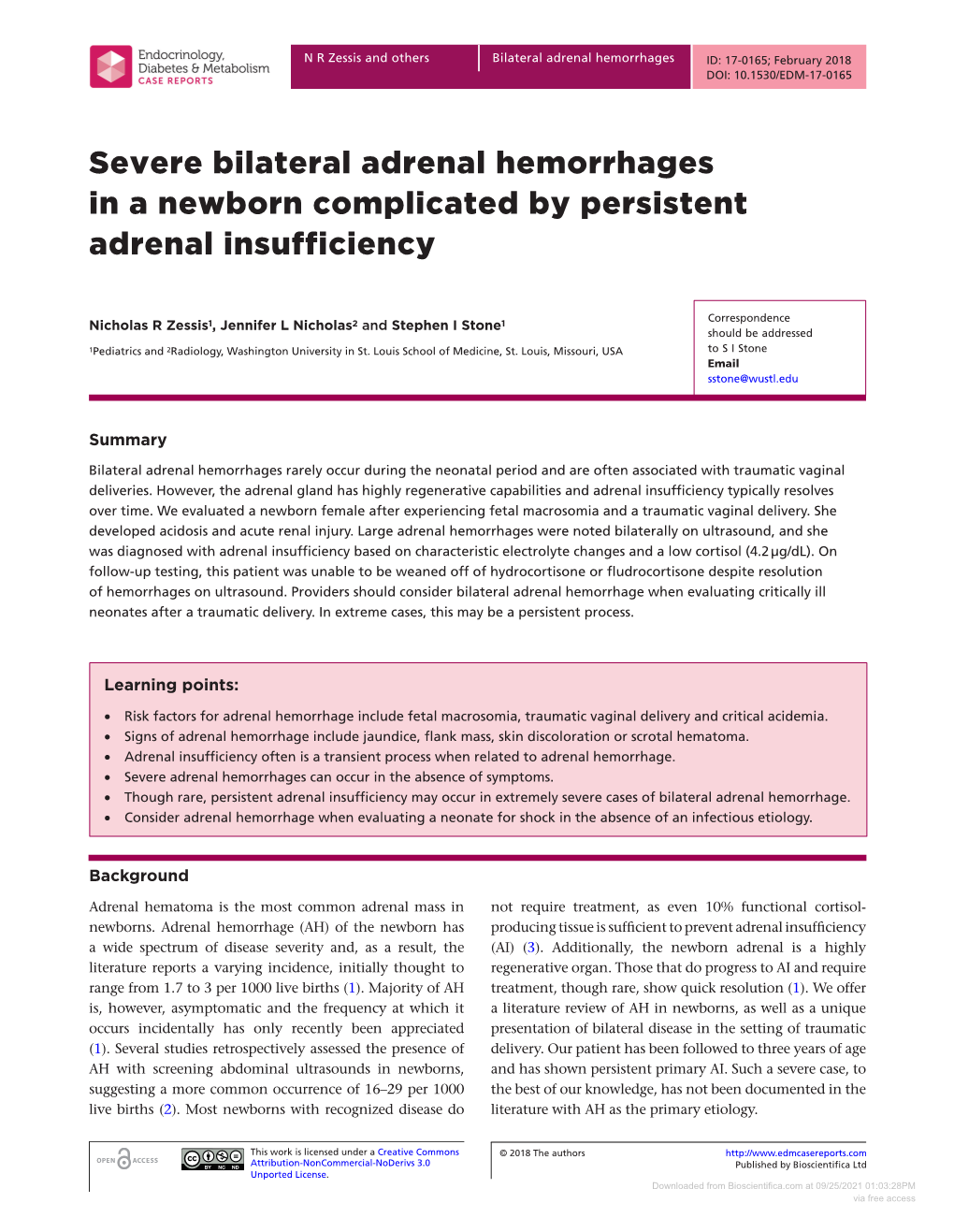 Severe Bilateral Adrenal Hemorrhages in a Newborn Complicated by Persistent Adrenal Insufficiency