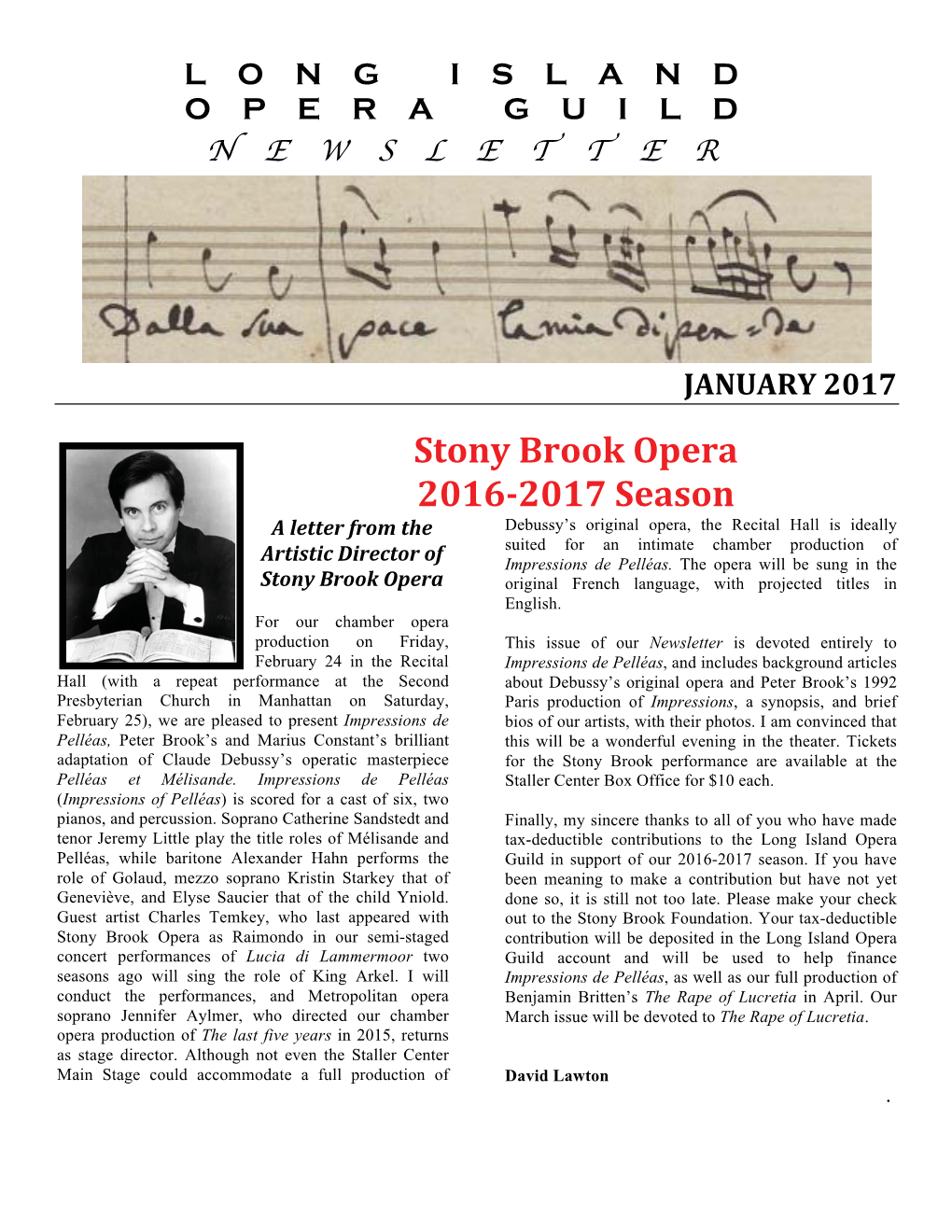 Stony Brook Opera 2016-2017 Season