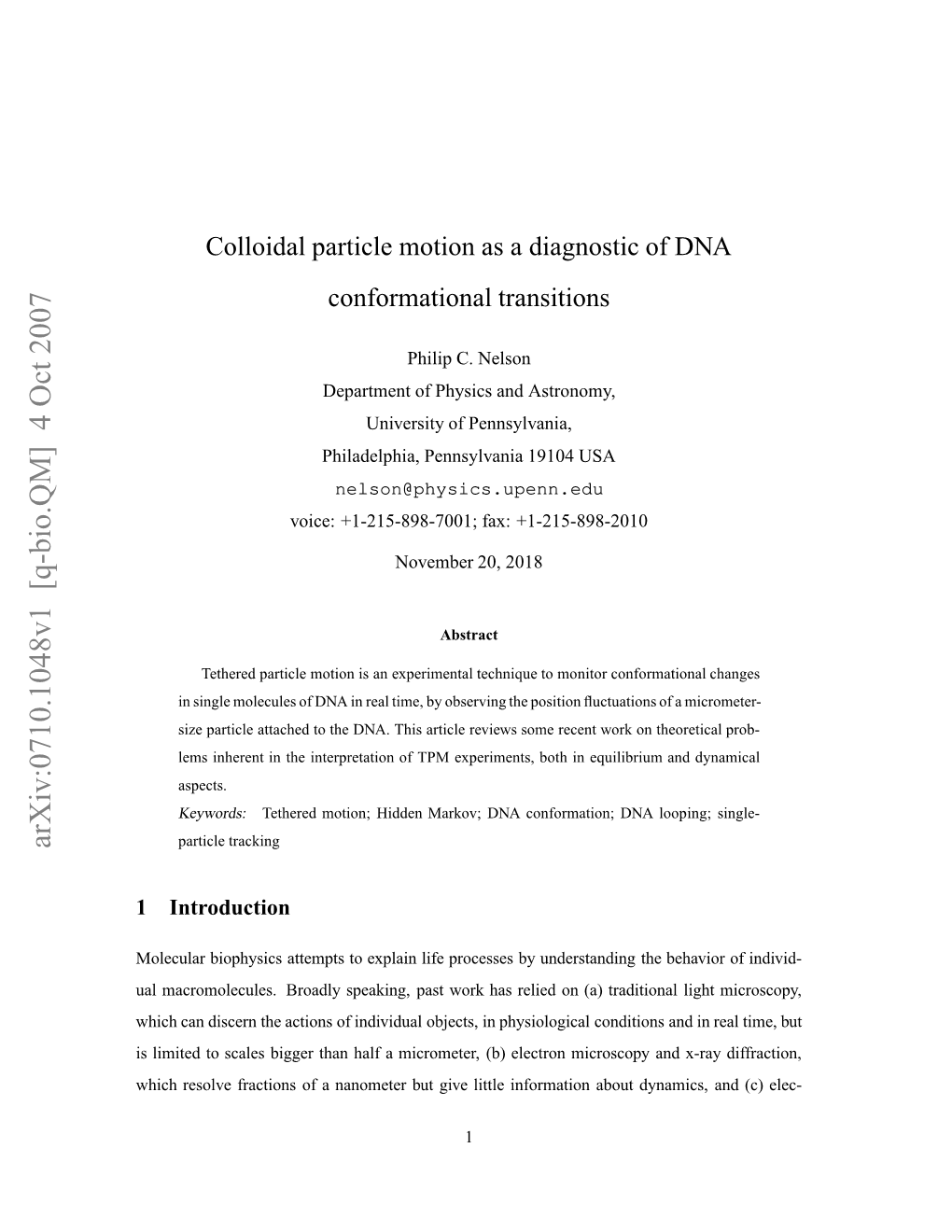 Colloidal Particle Motion As a Diagnostic of DNA Conformational