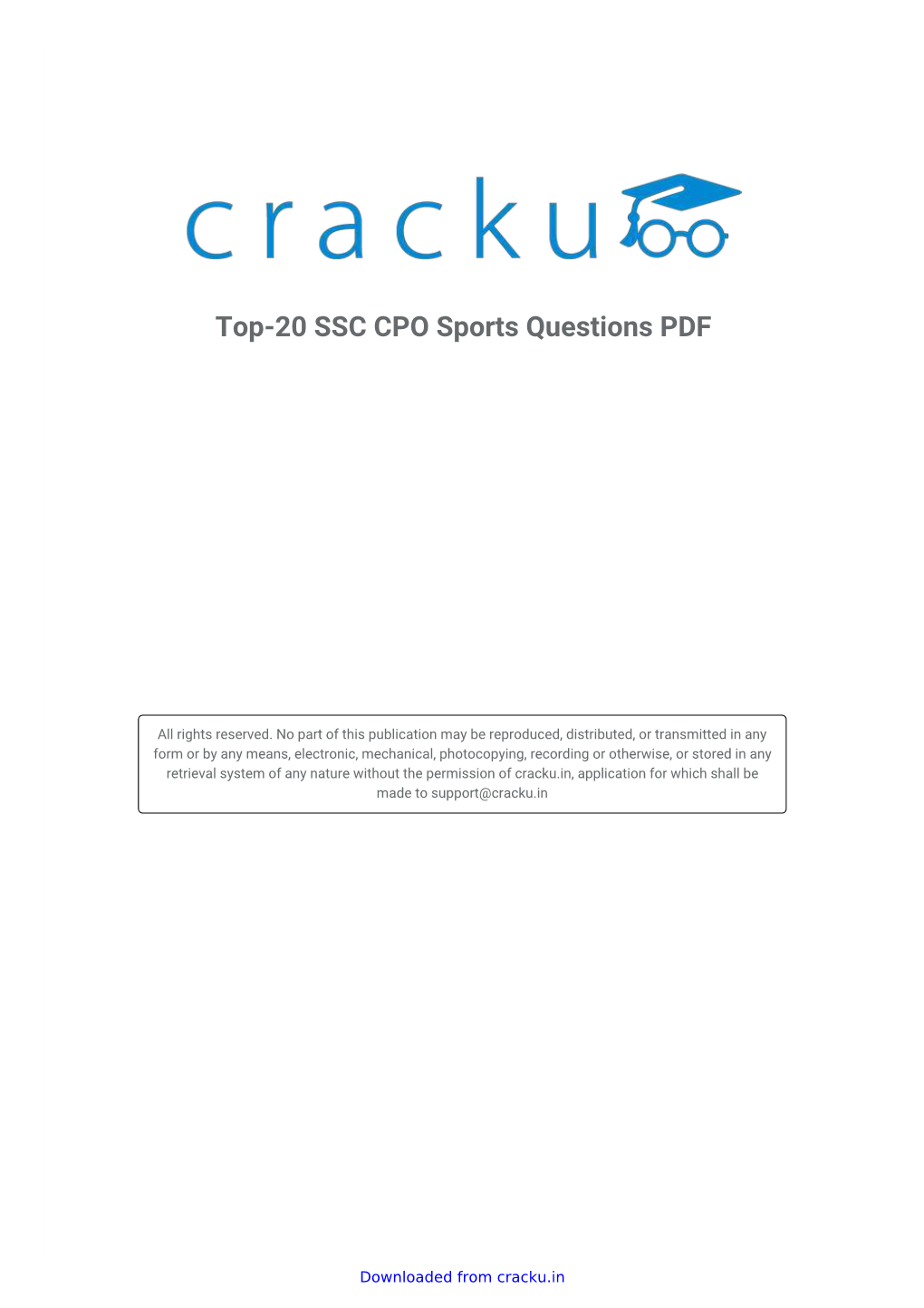 Solved Top-20 SSC CPO Sports Questions PDF Paper with Solutions
