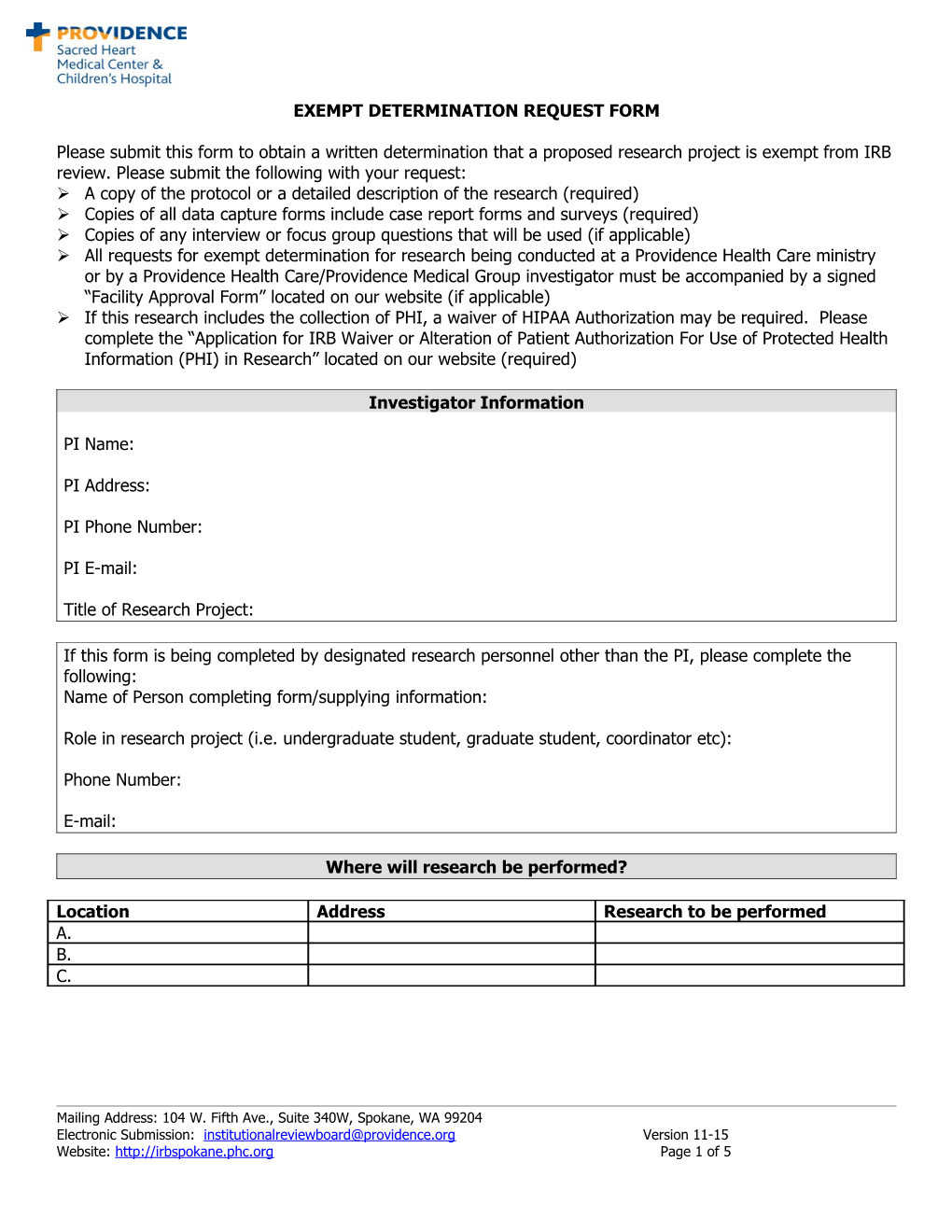 Exempt Determination Request Form