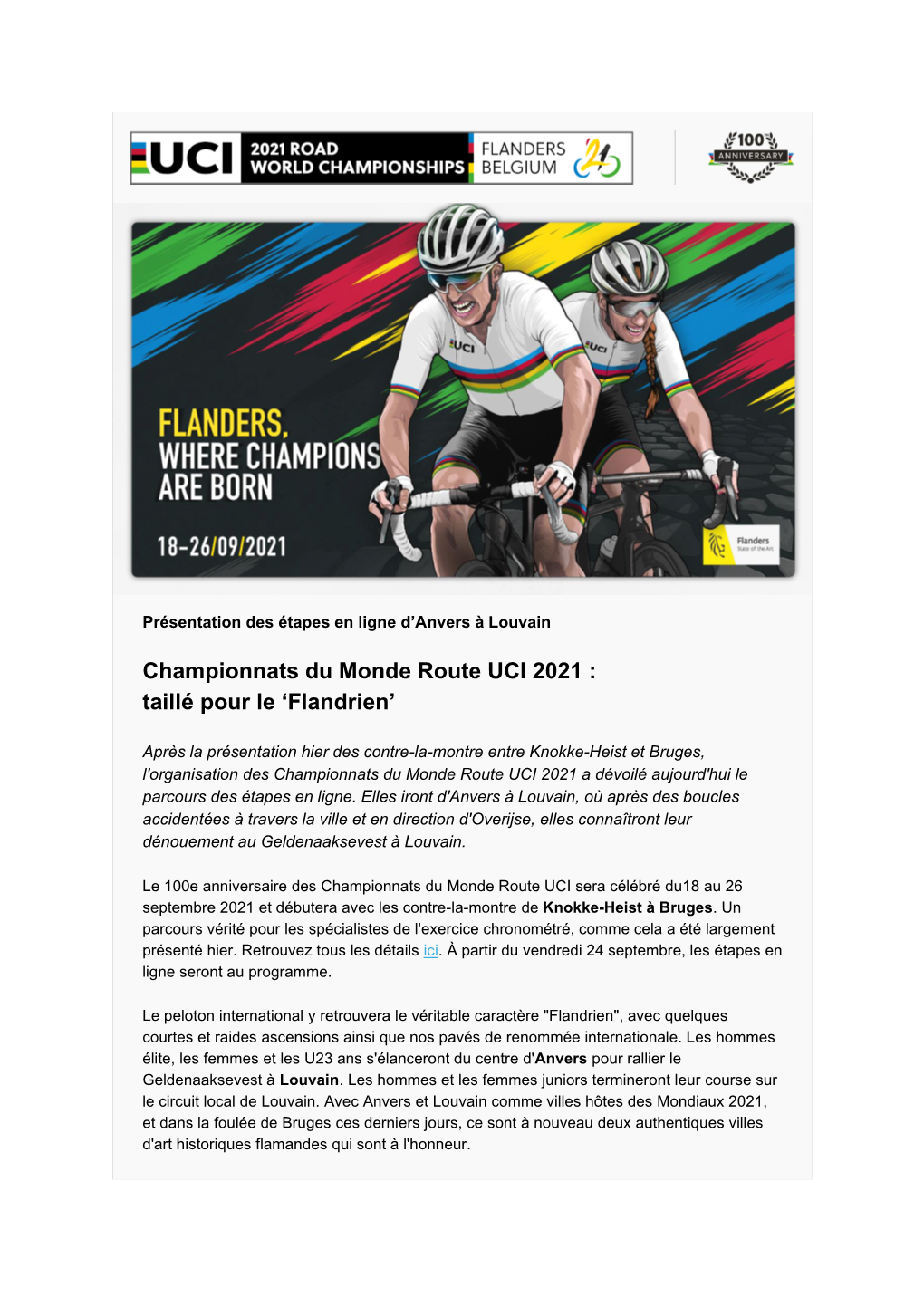 Championnats Du Monde Route UCI 2021 : Taillé Pour Le 'Flandrien'