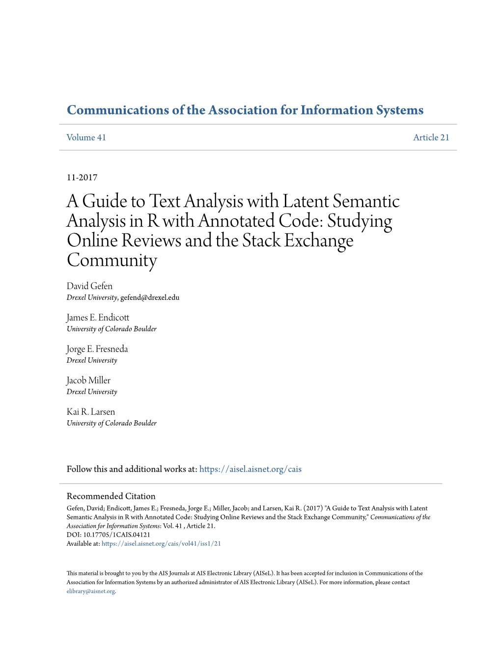 A Guide to Text Analysis with Latent Semantic Analysis