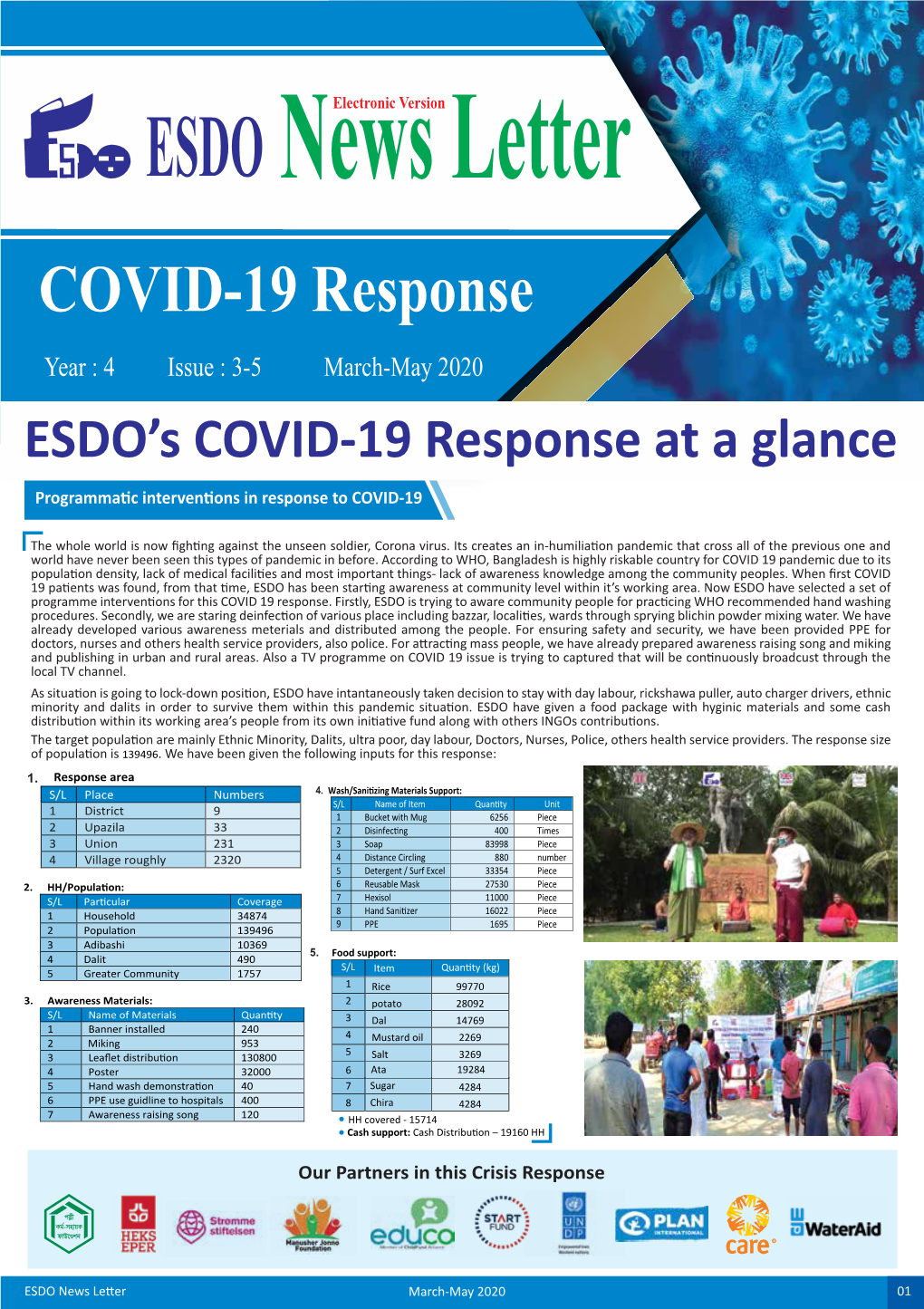 News Letter COVID-19 Response Year : 4 Issue : 3-5 March-May 2020 ESDO’S COVID-19 Response at a Glance Programmatic Interventions in Response to COVID-19