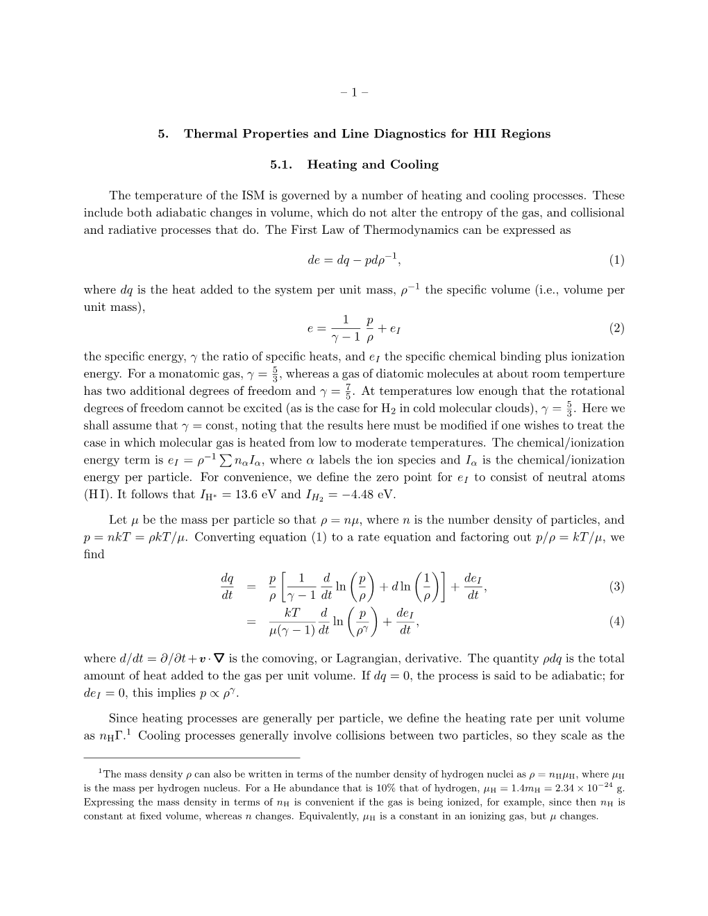 –1– 5. Thermal Properties and Line Diagnostics for HII Regions 5.1