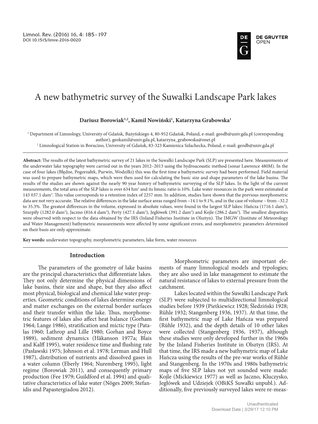 A New Bathymetric Survey of the Suwałki Landscape Park Lakes