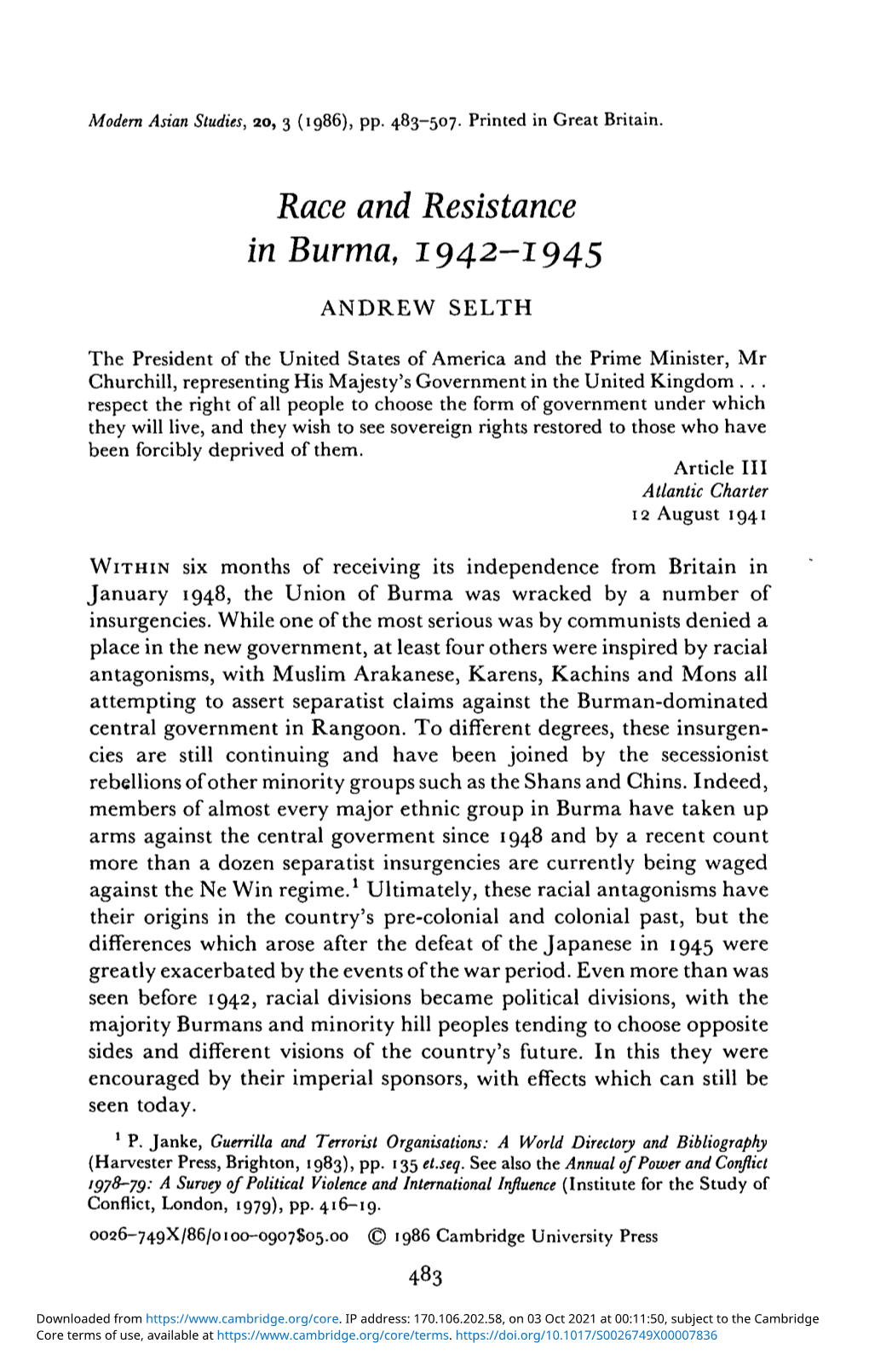 Race and Resistance in Burma, 1942–1945