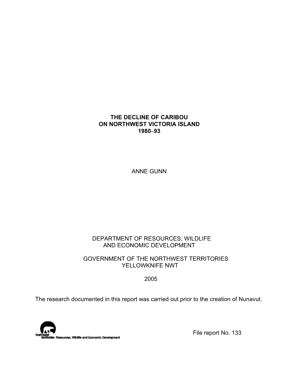 Decline of Caribou on Northwest Victoria Island 1980-1993