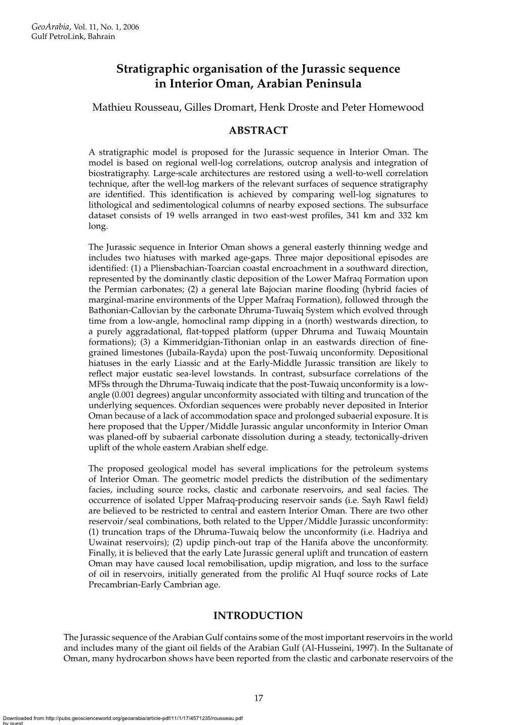 Stratigraphic Organisation of the Jurassic Sequence in Interior Oman, Arabian Peninsula