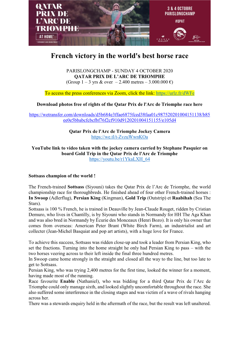 French Victory in the World's Best Horse Race