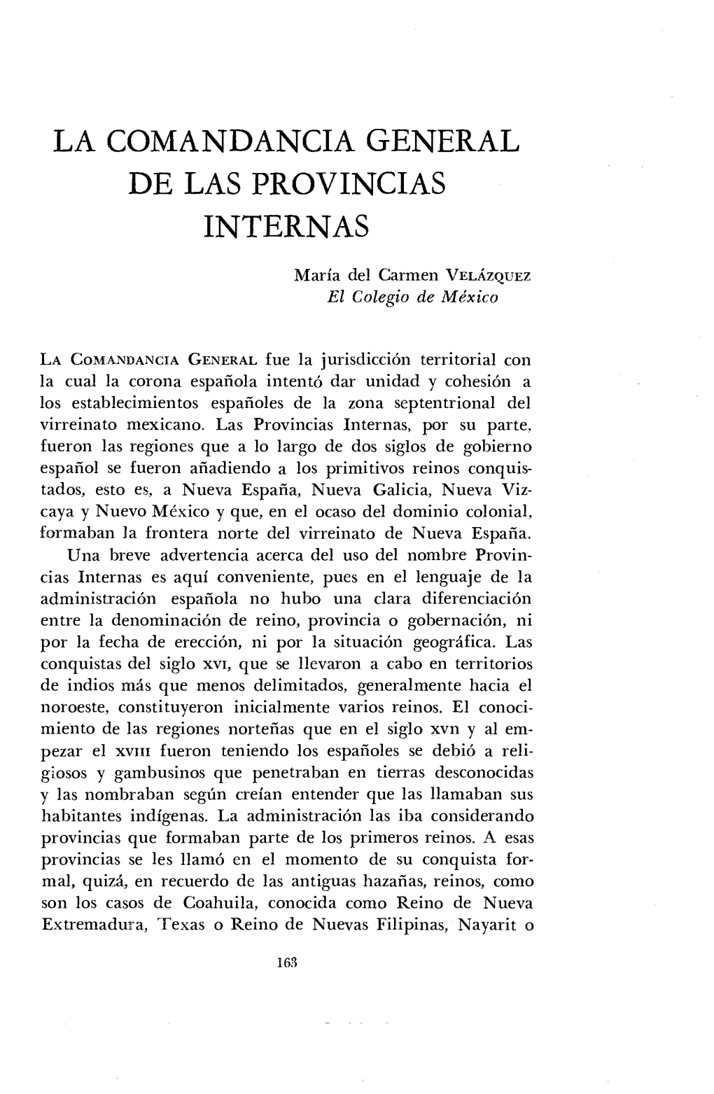 La Comandancia General De Las Provincias Internas