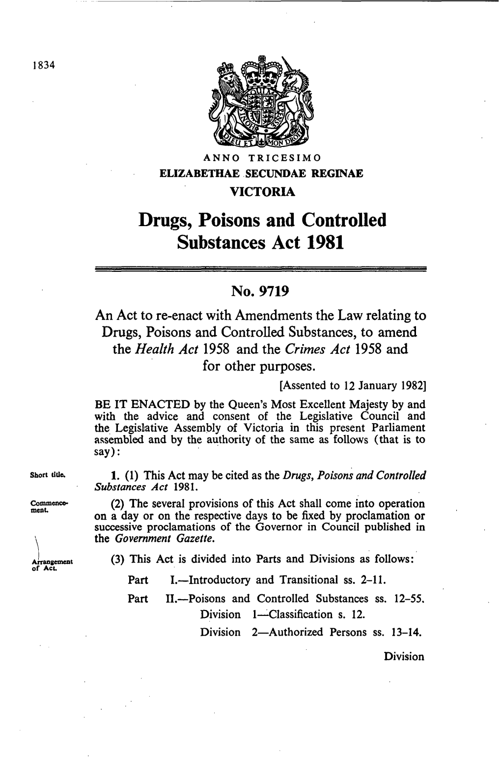 Drugs, Poisons and Controlled Substances Act 1981