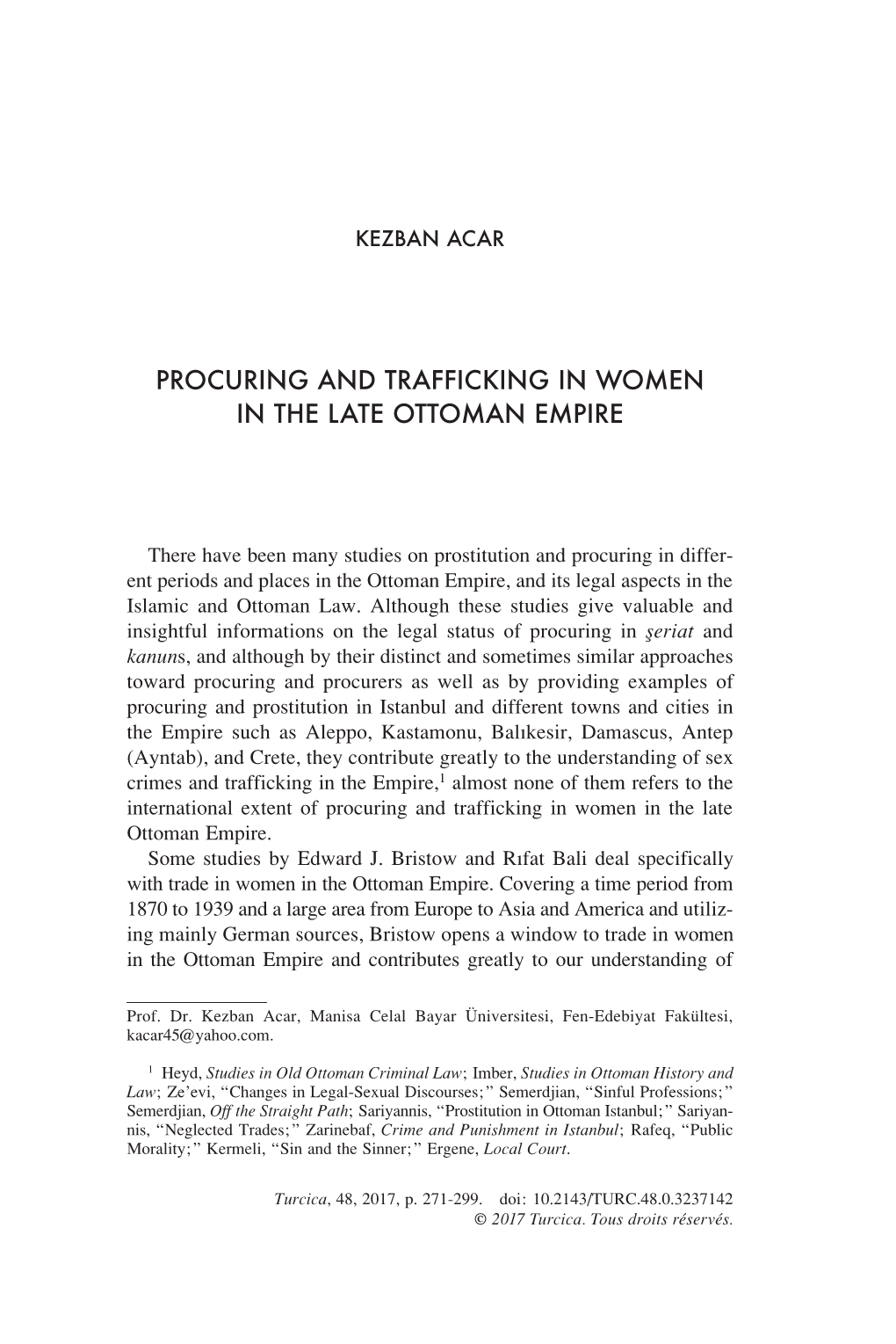 Procuring and Trafficking in Women in the Late Ottoman Empire