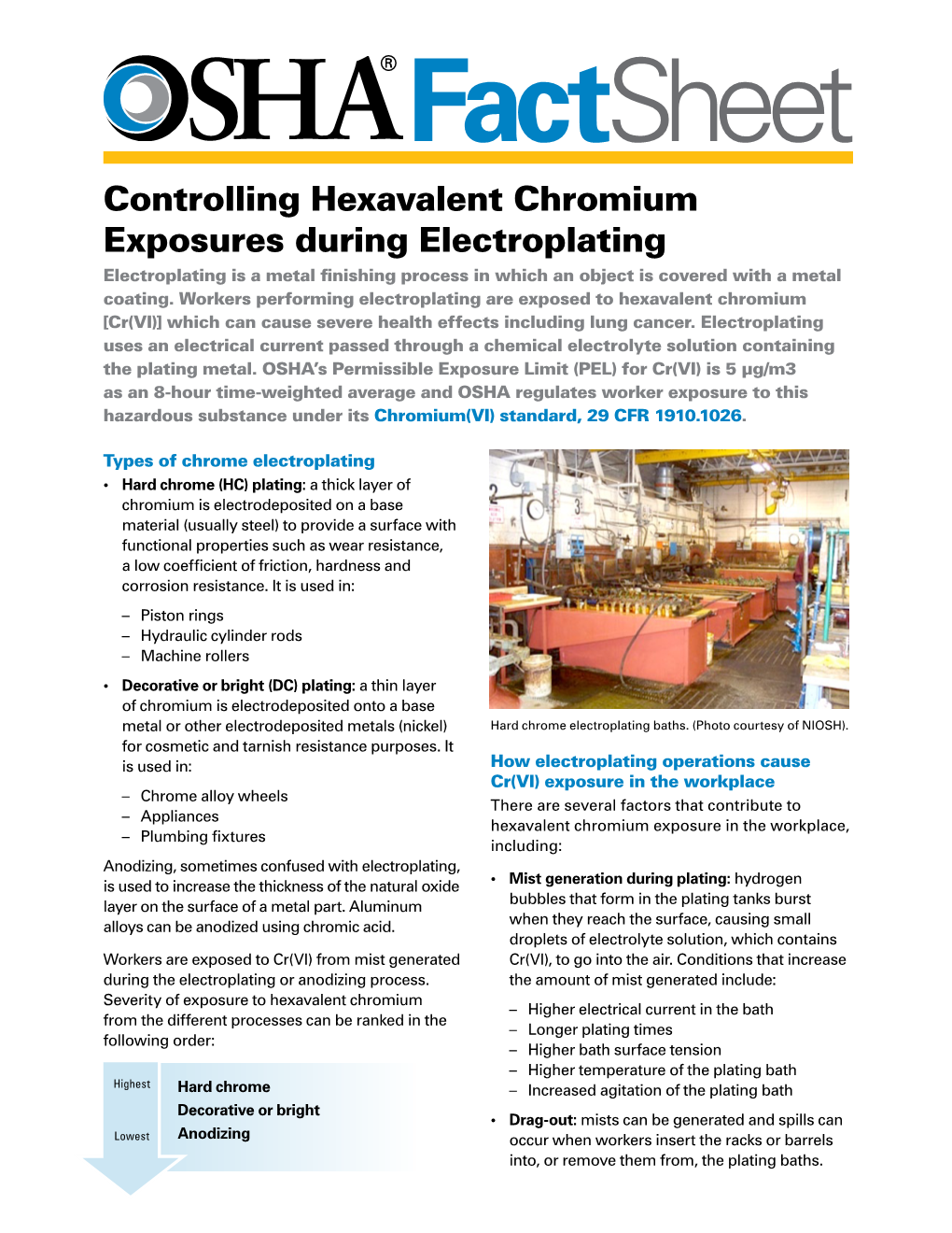 Controlling Hexavalent Chromium Exposures During Electroplating Electroplating Is a Metal Finishing Process in Which an Object Is Covered with a Metal Coating